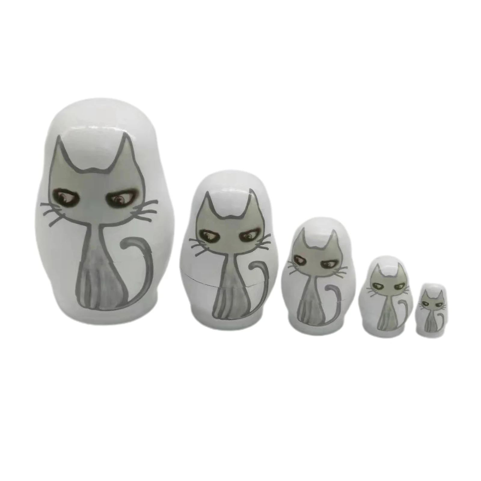 Cute Set 5Pcs Wooden Nesting Dolls Matryoshka Christmas Russian Toy Cartoon Cat Cute Set 5Pcs Wooden Nesting Dolls Matryoshka Christmas Russian Toy Cartoon Cat