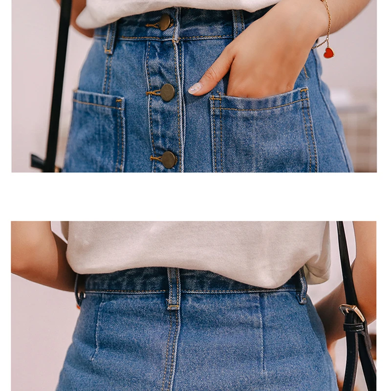 Женская джинсовая мини юбка синяя трапециевидная из денима с высокой талией и