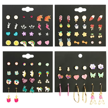 12 Pairs/lot Cute Unicorn Stud Earring Set for Girls Flamingo Alpaca Rainbow Eiffel Tower Owl Ear Studs Lovely Christmas Jewelry 
12 Pairs/lot Cute Unicorn Stud Earring Set for Girls Flamingo Alpaca Rainbow Eiffel Tower Owl Ear Studs Lovely Christmas Jewelry