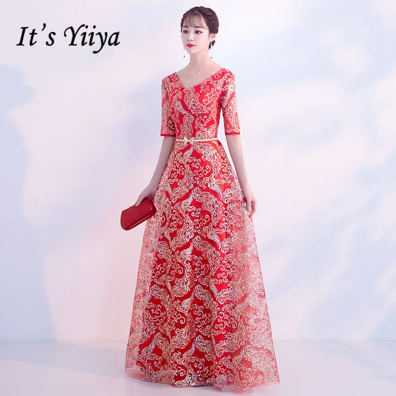 It's Yiiya Formal Evening Dress Elegant V-neck Gold Glitter Red Tulle Evening Gowns A-line Half Sleeve Robe De Soiree K232
It's Yiiya Formal Evening Dress Elegant V-neck Gold Glitter Red Tulle Evening Gowns A-line Half Sleeve Robe De Soiree K232