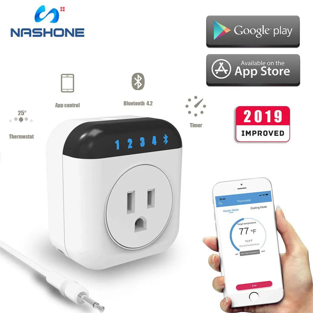 Nashone Smart Thermostat 220V Temperature Controller Bluetooth Smart Plug App Remote Control Socket with Timing and Countdown
Nashone Smart Thermostat 220V Temperature Controller Bluetooth Smart Plug App Remote Control Socket with Timing and Countdown