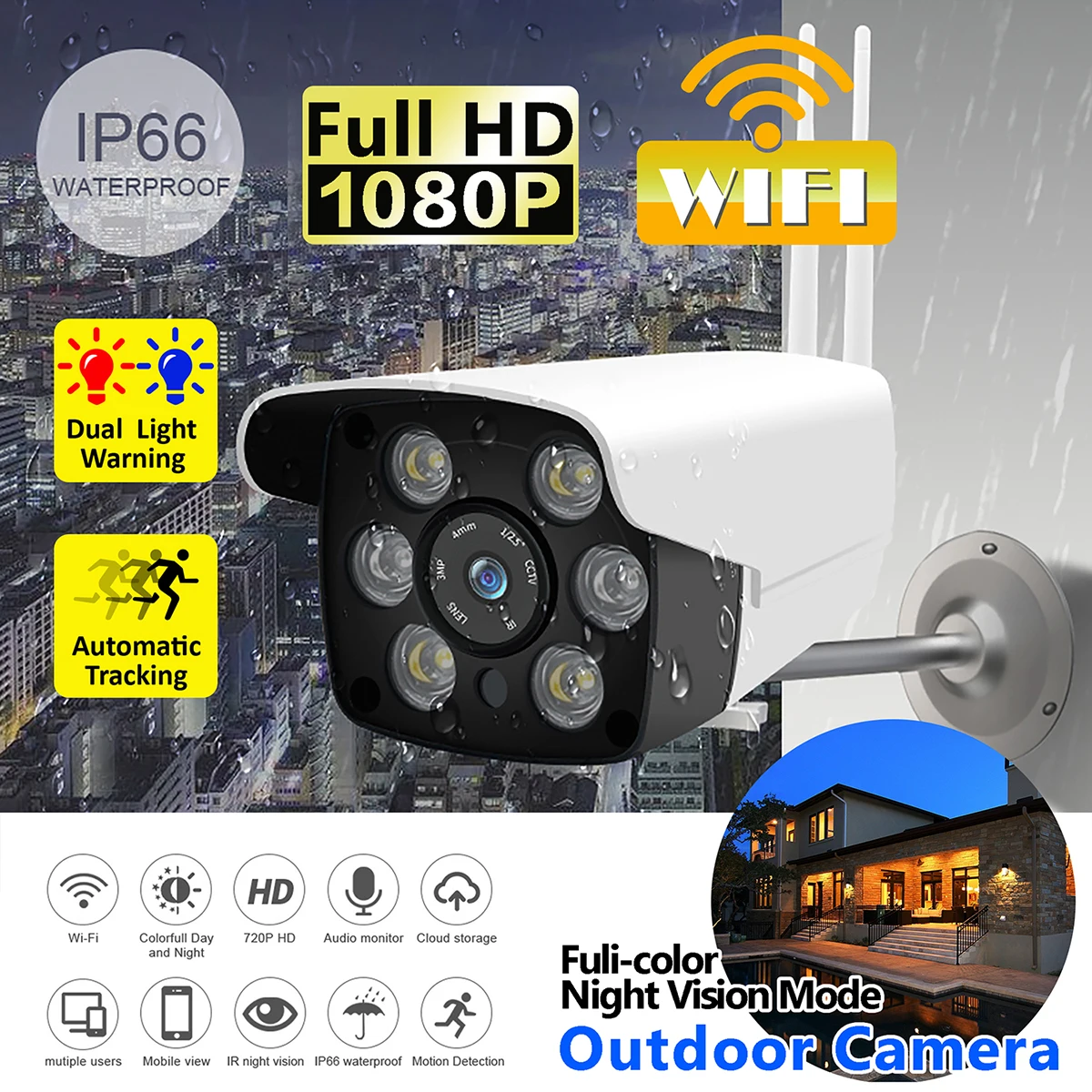 KPIOCCOK Outdoor Camera 1080P Waterproof WiFi Wide IP Camera Surveillance Security POE Night Vision Cloud Storage CCTV Camera
KPIOCCOK Outdoor Camera 1080P Waterproof WiFi Wide IP Camera Surveillance Security POE Night Vision Cloud Storage CCTV Camera