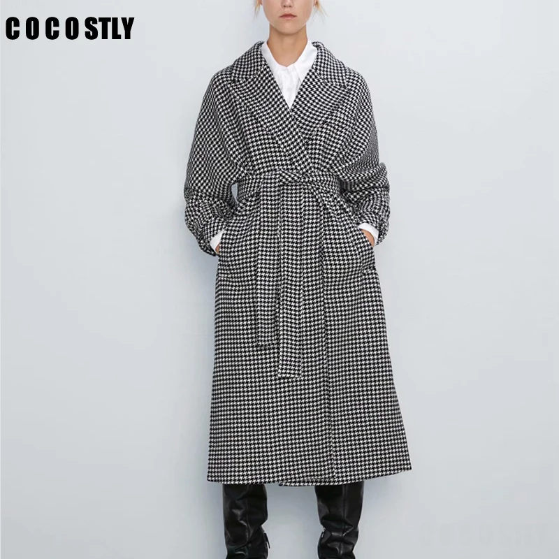 Autumn Winter Houndstooth Vintage Long Wool Coats Women Chic Sashes Pockets Elegant Office Jacket Outwear Female Coat Feminine
Autumn Winter Houndstooth Vintage Long Wool Coats Women Chic Sashes Pockets Elegant Office Jacket Outwear Female Coat Feminine