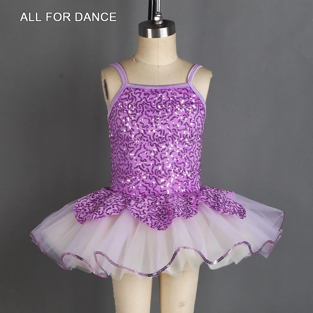 

20164 Camisole Ballet Tutu Dress Purple Sequin Bodice with White/Ivory Platter Tutu Kids Ballet Dance Tutus Performance Costume