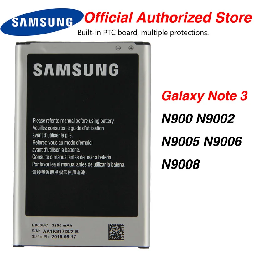 

Original Samsung High Quality B800BC Battery For Samsung GALAXY NOTE 3 N9006 N9005 N900 N9009 N9008 N9002 B800BE NFC 3200mAh