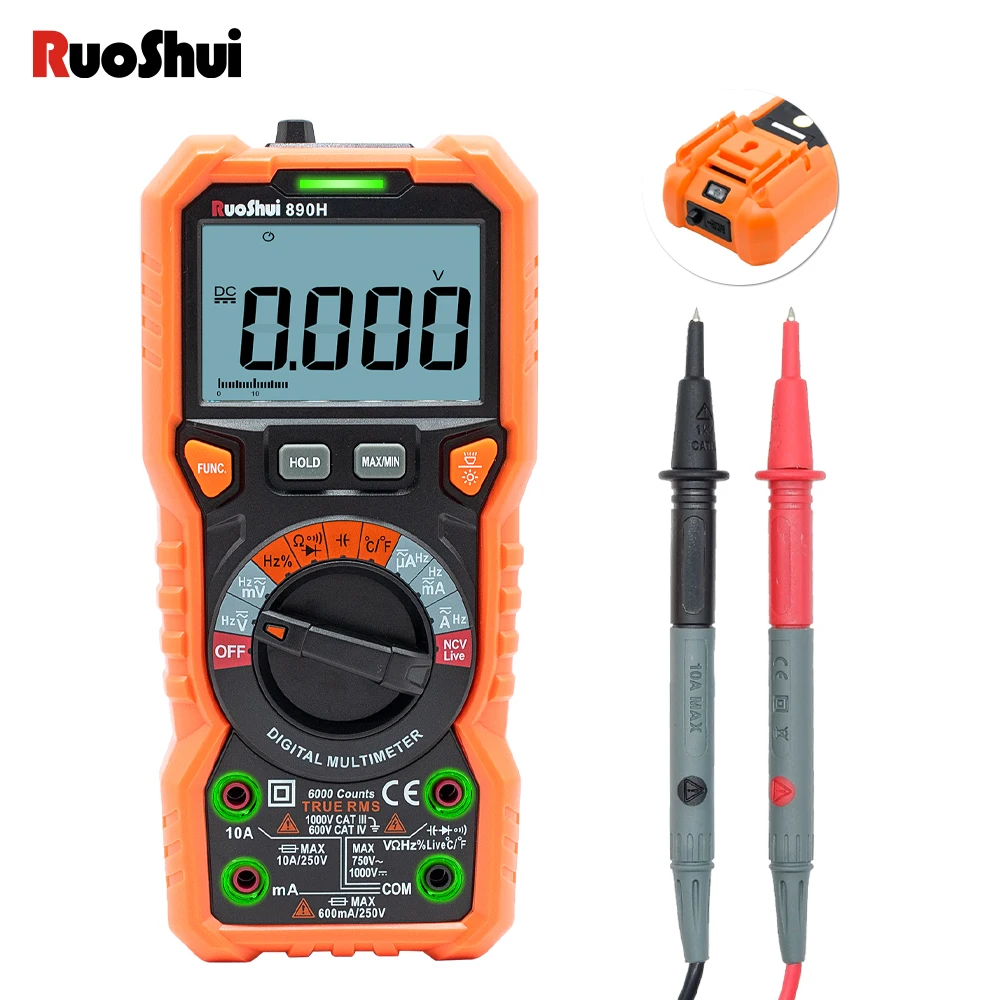RuoShui 890H Multimeter High Precision 6000 counts Auto Range Tester True RMS Intelligent Anti-burning NCV Universal Multimeters
RuoShui 890H Multimeter High Precision 6000 counts Auto Range Tester True RMS Intelligent Anti-burning NCV Universal Multimeters