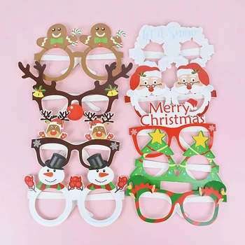 

9pcs/set Merry Christmas Glasses Christmas Paper Photo Props Snowman Elk Tree Glasses 2021 Navidad Noel Kerst рождество Decor