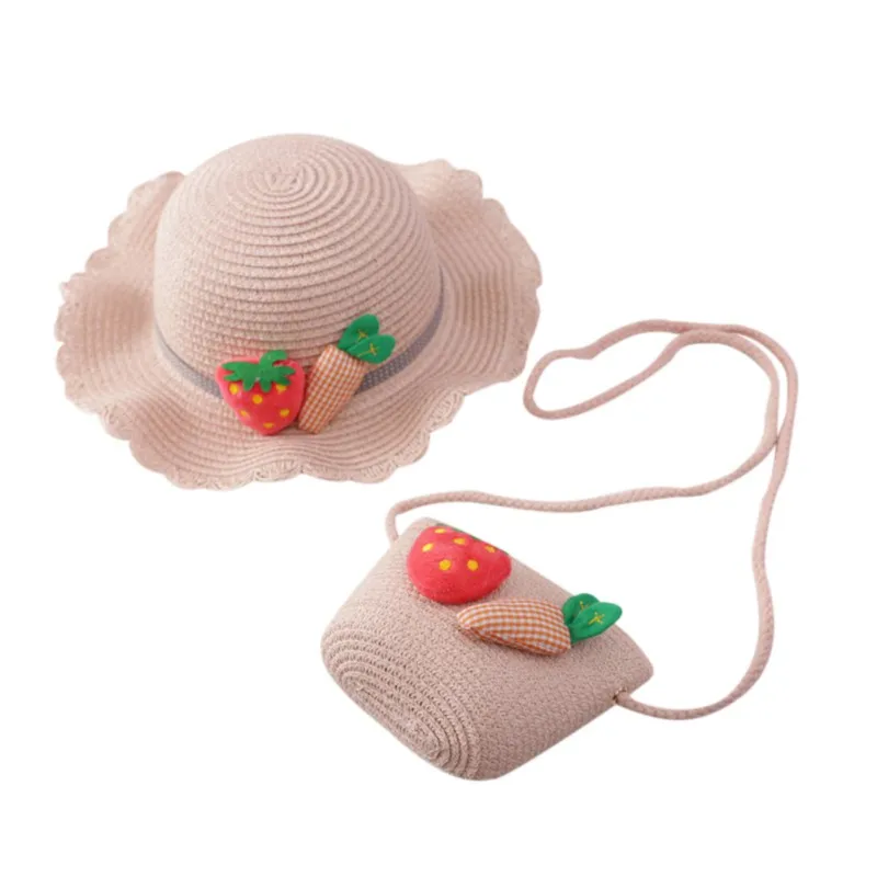 Летняя милая детская шапочка комплект из 2 предметов Пляжная соломинка с узором