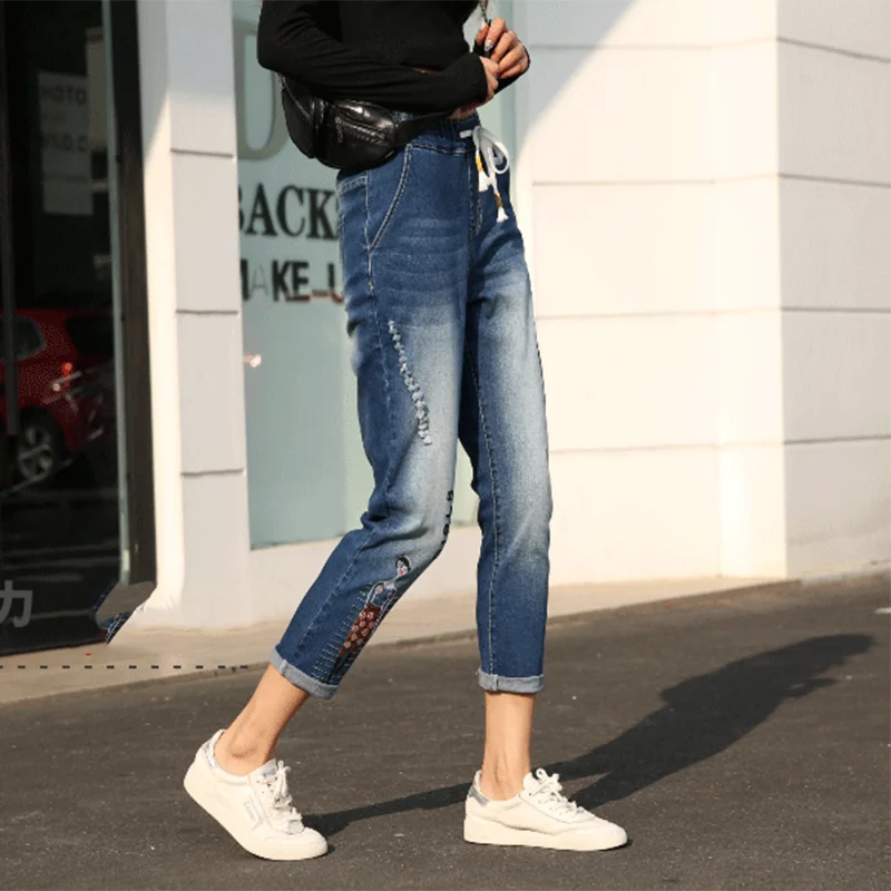Autumn Embroidery Scratched Women's Jeans High Waist Elastic Waist Ankle Length Cords Loose Cusaul Harem Denim Pants Mujer Large
Autumn Embroidery Scratched Women's Jeans High Waist Elastic Waist Ankle Length Cords Loose Cusaul Harem Denim Pants Mujer Large