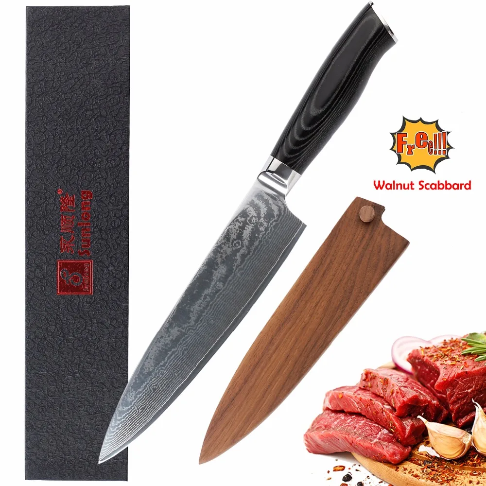 Sunlong нож шеф повара 8 дюймов японский дамасский стальной кухонный для мяса ручка