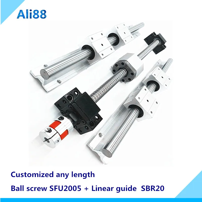 Линейная направляющая SBR20 + шариковый винт SFU2005 Любая длина BK/BF15 Корпус гайки