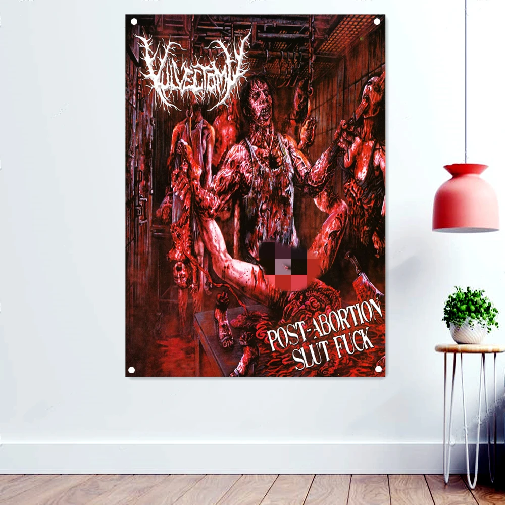 POST ABORTION SLUT Horror Disgusting Art Banners Hanging Cloth Death Metal Music Posters Wall Rock Band Icon Flags Gifts | Дом и сад