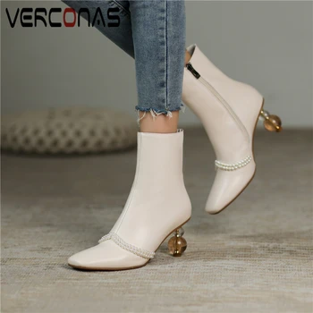 VERCONAS Elegant Concise Ankle Boots For Women Genuine Leather Office Lady Strange Heels Shoes Woman New String Bead Zipper Boot 
VERCONAS Elegant Concise Ankle Boots For Women Genuine Leather Office Lady Strange Heels Shoes Woman New String Bead Zipper Boot