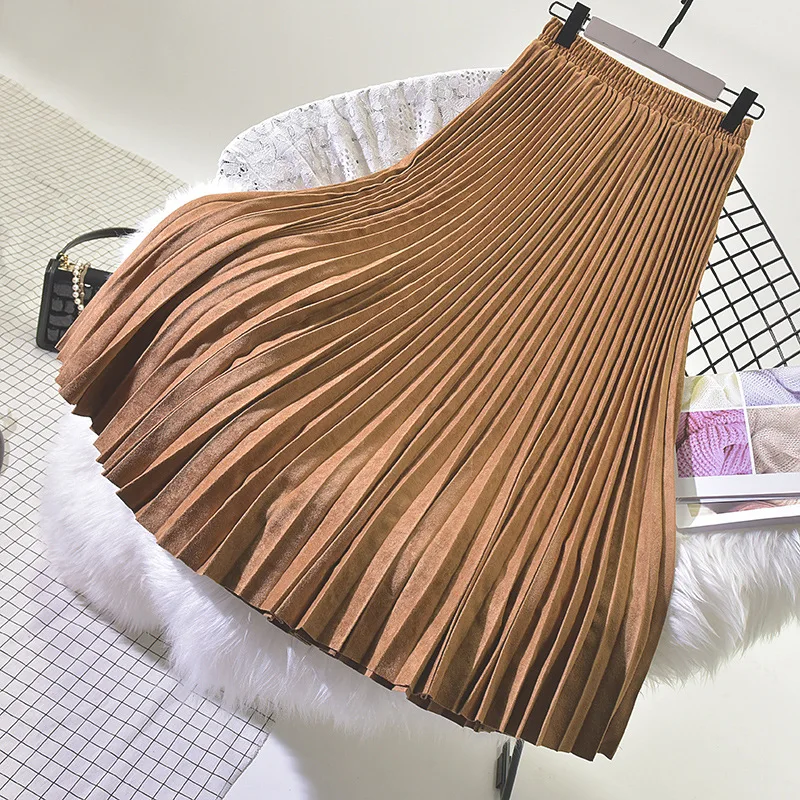 Women Pleated Suede Long Skirt Vintage OG0694 Women Pleated Suede Long Skirt Vintage OG0694