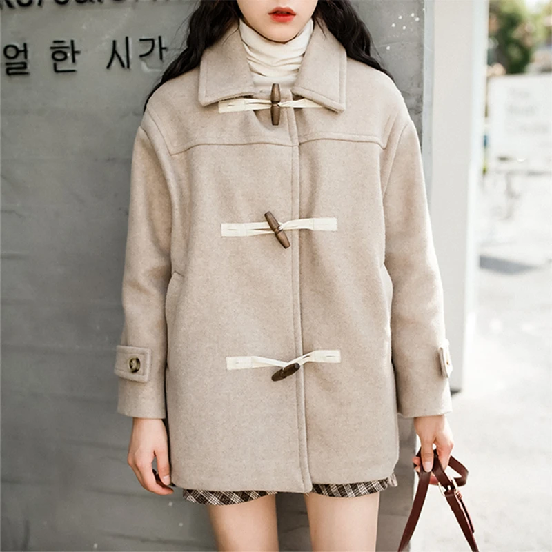 2020 Autumn Winter Wool Coat Women Loose Turn Down Collar Female Jacket Long Sleeve SHorns Button Casual Outwear Manteau Femme
2020 Autumn Winter Wool Coat Women Loose Turn Down Collar Female Jacket Long Sleeve SHorns Button Casual Outwear Manteau Femme