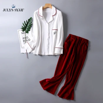 JULY'S SYJJF 2 Pieces Pajamas Set Top Cotton Trousers Velvet Pants Women Simple Spring Autumn Long Sleeve Suit Pajamas Home wear
JULY'S SYJJF 2 Pieces Pajamas Set Top Cotton Trousers Velvet Pants Women Simple Spring Autumn Long Sleeve Suit Pajamas Home wear