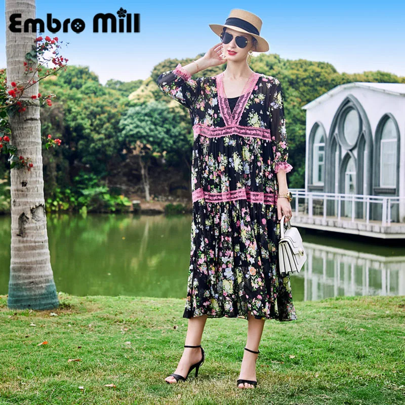 Spring And Summer New Silk Print Splice Lace Dress Street Style V-Neck Petal Sleeve Loose Elegant Lady A-line Dress S-XL
Spring And Summer New Silk Print Splice Lace Dress Street Style V-Neck Petal Sleeve Loose Elegant Lady A-line Dress S-XL