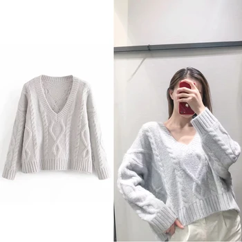 2019 The New women's sweater Spring and autumn Thick Warm Hemp pattern Autumn V-neck Knitwear pullover women loose sweater
2019 The New women's sweater Spring and autumn Thick Warm Hemp pattern Autumn V-neck Knitwear pullover women loose sweater