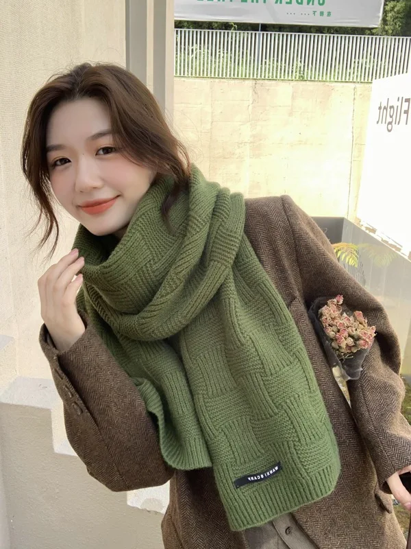 Autumn/Winter Scarf Female Student Fashion Thick Tide Ins Korean All-Match Wool Square Cross Cute Girl Women |
