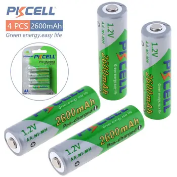 

Pkcell 4pcs 1.2V AA R6 Ni-Mh 2600mAh LSD Rechargeable Batteries High Capacity Pre charged Batteries Set With 1200 Cycle