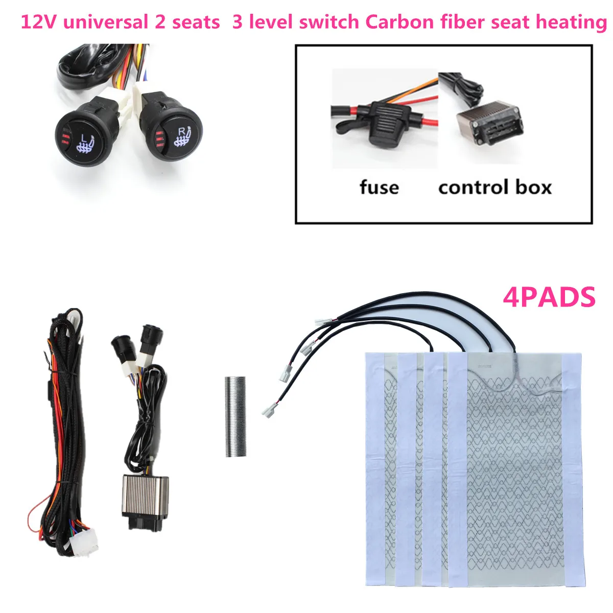 Фото 12V Universal 3 Level Circular Switch 4pcs Carbon Fiber Car Heated heating Heater Seat Pads Winter Warmer Covers | Автомобили и