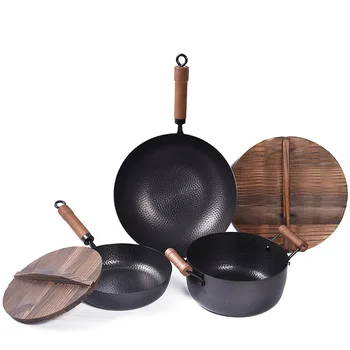 Iron Pot Gift Handmade Forged Cast Iron Wok Non-Paintcoat Non-stick Pot 3pcs Set with wood cover kitchen pot hotpot frying pan
Iron Pot Gift Handmade Forged Cast Iron Wok Non-Paintcoat Non-stick Pot 3pcs Set with wood cover kitchen pot hotpot frying pan
