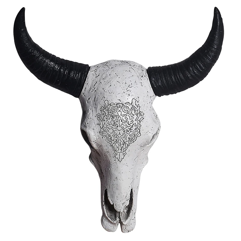 

Long Horn Cow Skull Head Wall Hanging Decoration 3D Animal Wildlife Resin Sculpture Figurines Crafts Horns For Home Ornaments