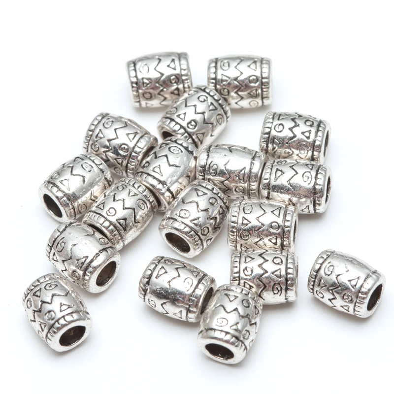 

30pcs Retro Silver Tone Big Hole Loose Spacer Metal Zinc Alloy Tube Beads For Diy Bracelet Wholesale Accessories For Needlework