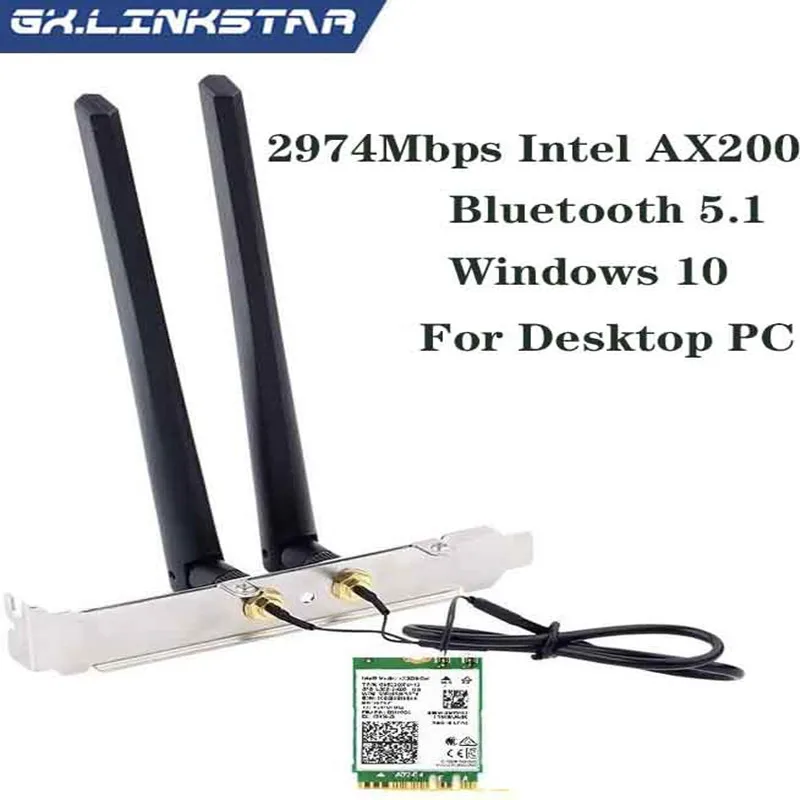2974Mbps Wi-Fi 6 802.11ax Desktop Kit Intel AX200 Bluetooth 5.1 Wifi Antenna Card 2.4G/5Ghz MU-MIMO AX200NGW Wifi Adapter For PC
2974Mbps Wi-Fi 6 802.11ax Desktop Kit Intel AX200 Bluetooth 5.1 Wifi Antenna Card 2.4G/5Ghz MU-MIMO AX200NGW Wifi Adapter For PC