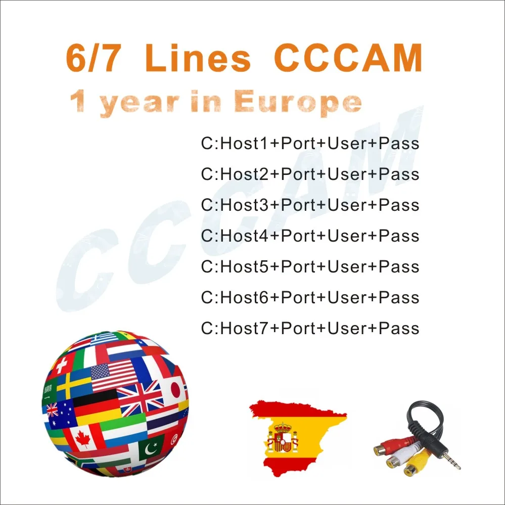 Hd stabilized AV cable 1 year cable 6 line 7 line cccam Europe Germany Poland Spain UK France Freesat satellite receiver
Hd stabilized AV cable 1 year cable 6 line 7 line cccam Europe Germany Poland Spain UK France Freesat satellite receiver