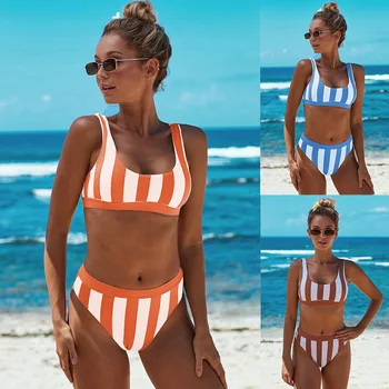 Two Piece Swimsuit Split Swimsuit New Women Bikini Sexy Low round Neck Sleeveless Striped Bikini
Two Piece Swimsuit Split Swimsuit New Women Bikini Sexy Low round Neck Sleeveless Striped Bikini