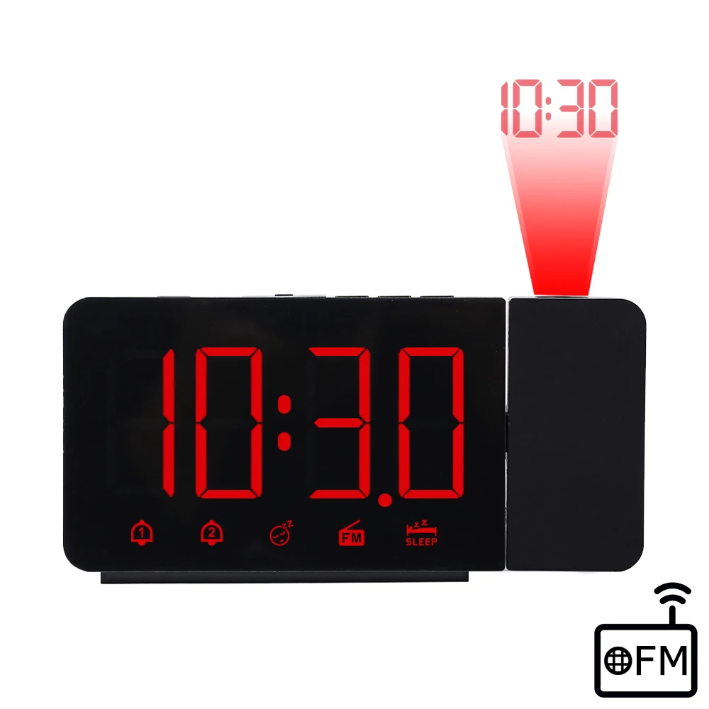 

FanJu FM Radio Alarm Clock Digital LED Dual Alarm Time Projector Desktop Electronic Table Desk Clock with Snooze Time Projection