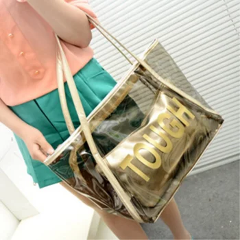 

Fashion Transparent Tote Bag Pvc Letters Sliver Large Bag for Women Small Clutch Bag Interior Composition Summer Bag Shopping