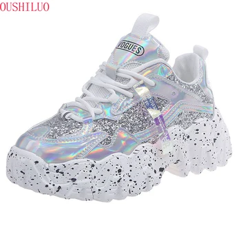 Spring Women's Chunky Sneakers Fashion Women Platform Shoes Bling Sequined Lace-Up Vulcanize Shoes Female Trainers Dad Shoes 
Spring Women's Chunky Sneakers Fashion Women Platform Shoes Bling Sequined Lace-Up Vulcanize Shoes Female Trainers Dad Shoes