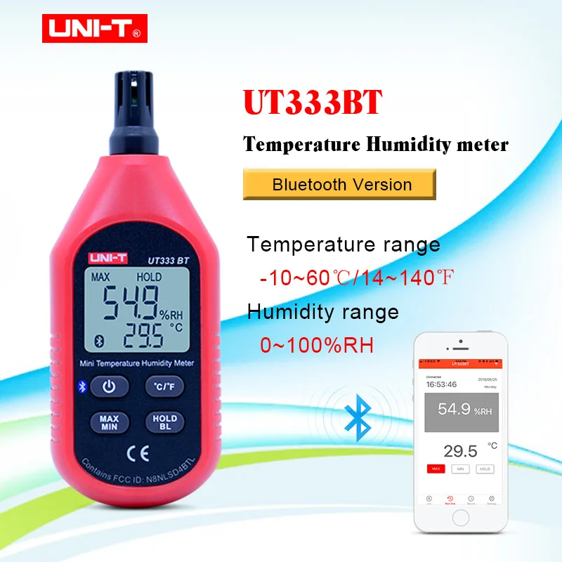 

UNI-T UT333BT Thermometer Hygrometer Bluetooth Digital LCD Mini Temperature Humidity Meter Moisture Meter Sensor Thermometer
