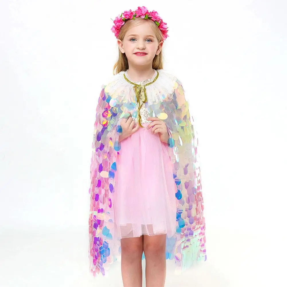 Новинка 2019 года плащ русалки для девочек блестящие яркие бусины Блестки костюм