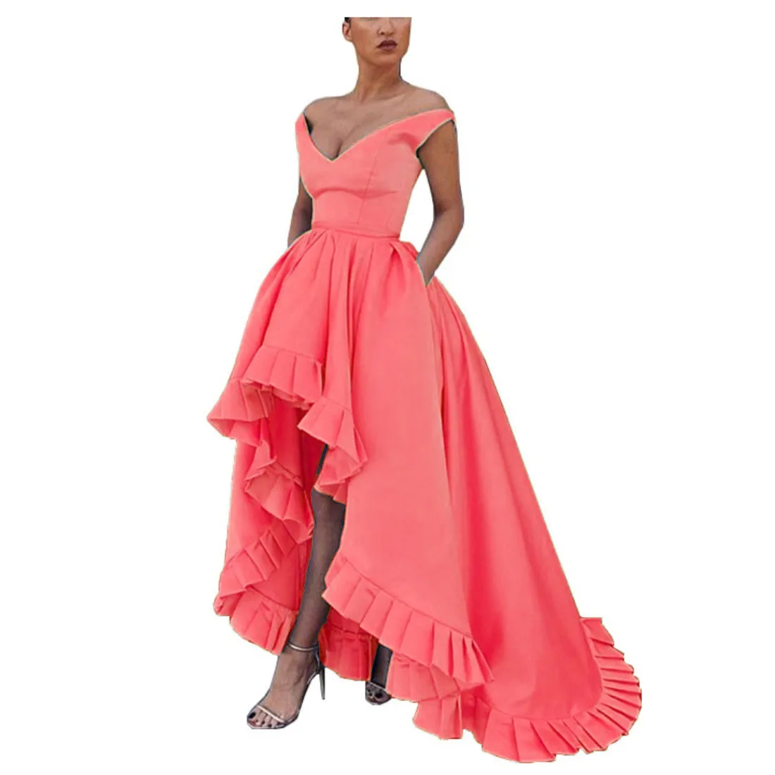 LORIE High/Low Satin Evening Dresses Long Prom Party Gowns with Lacing Packet Plus Size Custom Made 2020 Blue Celebrity Dresses