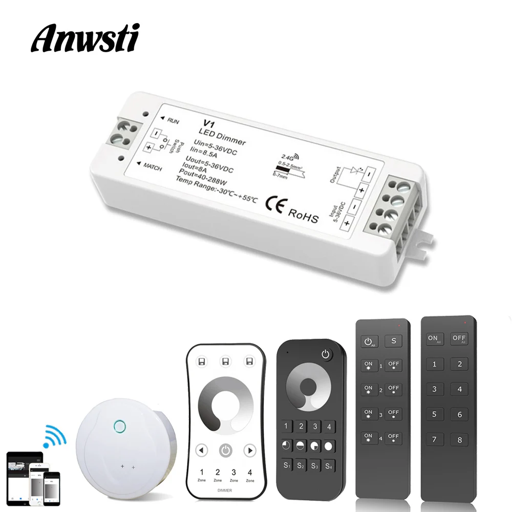 Smart LED Dimmer 12V 24V DC Wireless RF 2.4G 4-Zone Remote Controller 5V 36V Single Color LED Strip Light PWM Wifi Dimmer Switch
Smart LED Dimmer 12V 24V DC Wireless RF 2.4G 4-Zone Remote Controller 5V 36V Single Color LED Strip Light PWM Wifi Dimmer Switch