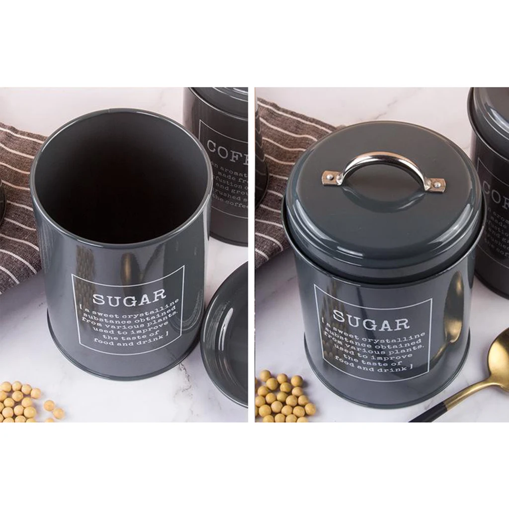 Set of 3 Metal Tea Coffee Sugar Storage Jars Canister Bin Pot Kitchen Container