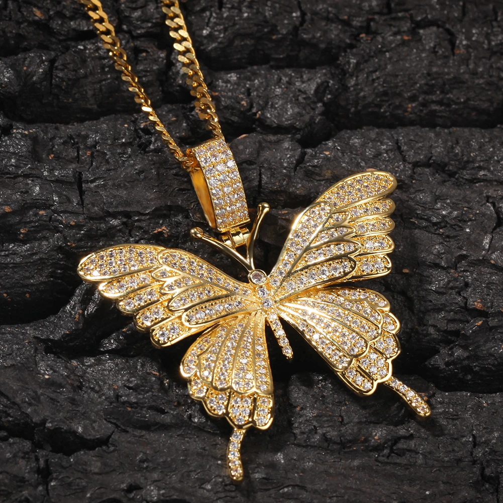 UWIN Fashion Charm Butterfly Pendant Necklace Paved Iced Out 