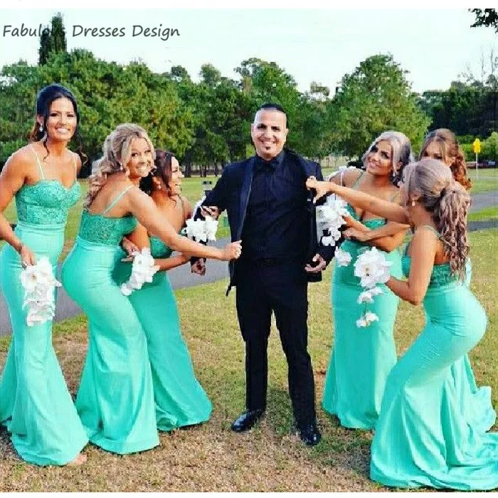

2020 Cheap Mermaid Long Bridesmaid Dresses Spaghetti Strap Lace Sweetheart Wedding Party Dress Vestido De Fiesta De Boda