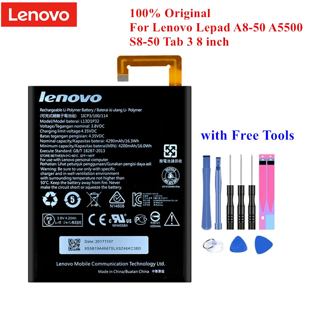 Оригинальный аккумулятор для планшета L13D1P32 Lenovo Lepad A8-50 Tab 3 8 дюймов A5500 S8-50 4200/4290 мАч