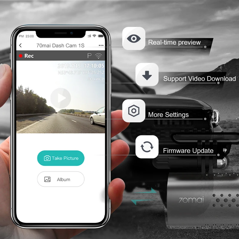 70mai Автомобильный видеорегистратор 1S приложение и английское Голосовое