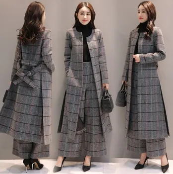 Knee Length Long Trench Coat and Wide Leg Trouser Autumn Winter Womens Casual Pantsuit Office Lady Plaid Two-piece Pants Suits
Knee Length Long Trench Coat and Wide Leg Trouser Autumn Winter Womens Casual Pantsuit Office Lady Plaid Two-piece Pants Suits