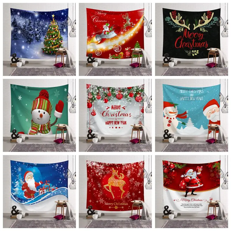

2021 Merry Christmas Tree Elk Snowman Claus Wall Hanging Tapestry Cloth Home Yoga Mat Rug Corridor Bedroom Living Room Decor