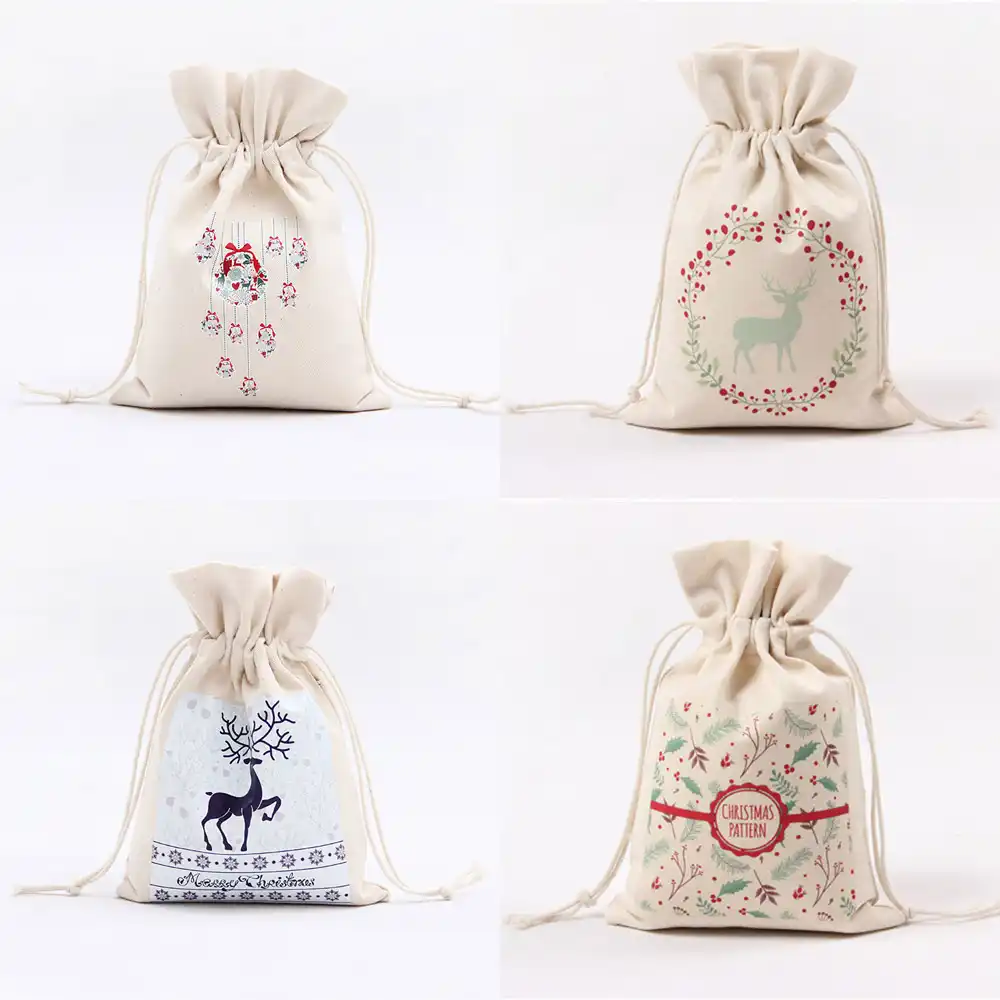 1pc merry christmas new year drawstring packaging gifts bags
