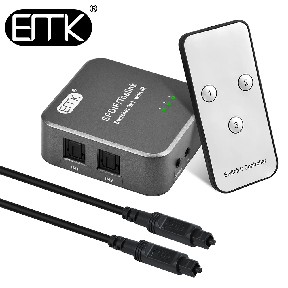 EMK Optical Toslink Switcher IR Remote 3 in 1out SPDIF DTS Optical Fiber Audio switcher 3x1 toslink selector DVD PS4 TV Speaker
EMK Optical Toslink Switcher IR Remote 3 in 1out SPDIF DTS Optical Fiber Audio switcher 3x1 toslink selector DVD PS4 TV Speaker
