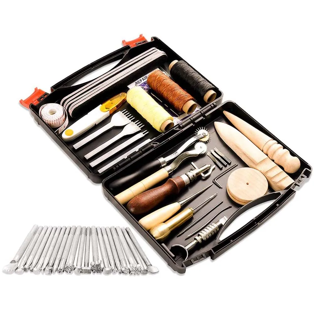 LMDZ 50 Pieces Leather Working Tools and Supplies with Leather Tool Box Prong Punch Edge Beveler Wax Ropes Needles
LMDZ 50 Pieces Leather Working Tools and Supplies with Leather Tool Box Prong Punch Edge Beveler Wax Ropes Needles