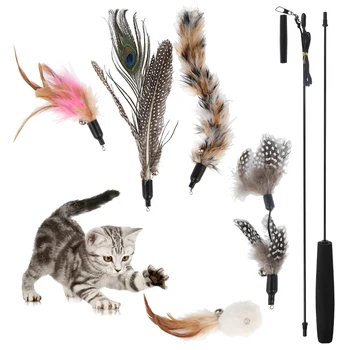 Cat Interactive Toy with 5 Replacement Heads Funny Retractable Teaser Rod Feather Toys Cat Supplies
Cat Interactive Toy with 5 Replacement Heads Funny Retractable Teaser Rod Feather Toys Cat Supplies