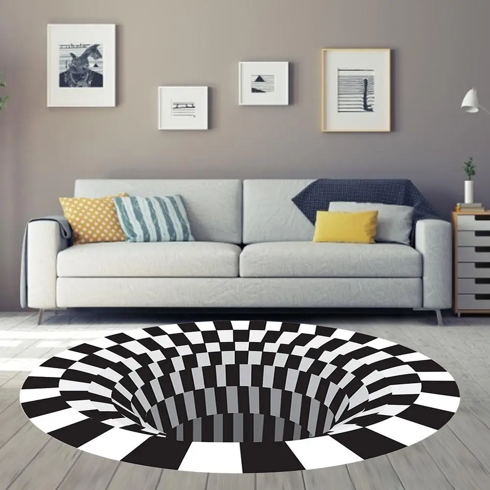 3D Vortex Mat Black White Grid Bottomless Hole Carpet Non-slip Round Pad Fiber Rugs Living Room Decor
3D Vortex Mat Black White Grid Bottomless Hole Carpet Non-slip Round Pad Fiber Rugs Living Room Decor
